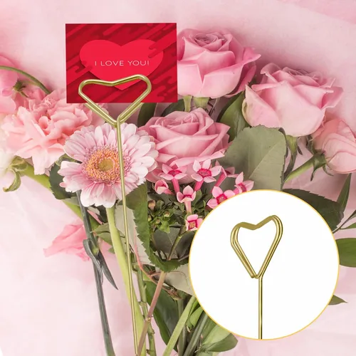 Miniatura 6 de Portatarjetas con diseño floral, 20 unidades, para centros de mesa, clip dorado para arreglos florales, soporte de fotos de alambre de metal, púas