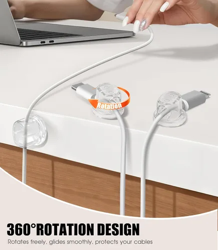 Miniatura 5 de Paquete de 8 organizadores de cables, clips giratorios en forma de Ω, organización de cables adhesivos fuertes con clavos, soporte para cables