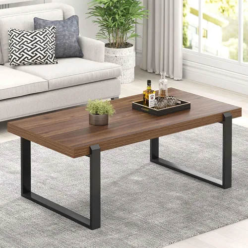Miniatura 18 de FOLUBAN - Mesa de café rústica, mesa central industrial moderna de madera y metal para sala de estar, 47 pulgadas de roble