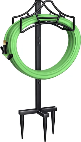 Miniatura 9 de Garbuildman Soporte Independiente de Manguera de Jardín - Soporte de Carrete de Tubería de Agua de Metal para Exteriores, Negro Brillante
