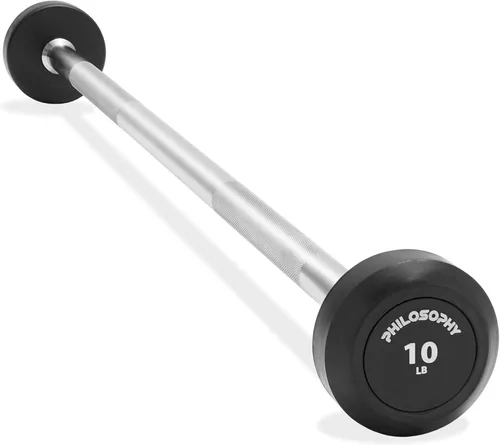 Philosophy Gym Barra fija de goma, barra recta de peso precargada para entrenamiento de fuerza y levantamiento de pesas
