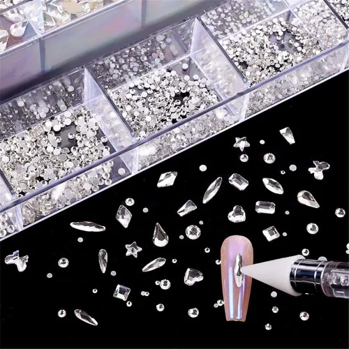 Miniatura 2 de 1 caja 3D lindo oso/pajaritas/mariposa resina decoración de uñas Aurora flores diseños holográficos adornos de uñas falda suministros de uñas