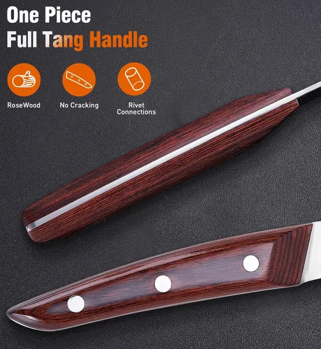 Miniatura 4 de Naitesen Juego de 5 cuchillos de chef de cocina profesional con protectores de cuchilla, mango de madera de acero de alto carbono, afilado