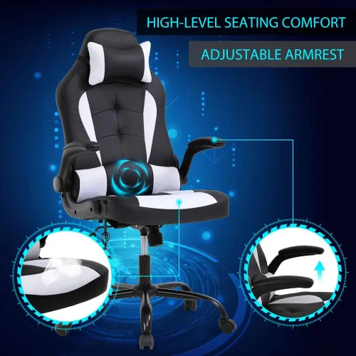 Miniatura 4 de Silla de juegos, silla de oficina, silla de escritorio, silla ergonómica de respaldo alto con soporte lumbar, reposabrazos abatibles, reposacabezas