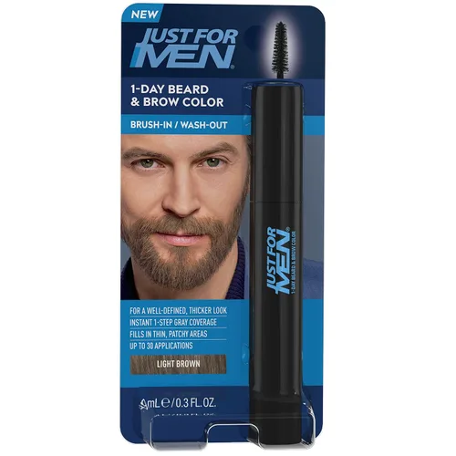 Just for Men Color de barba y cejas de 1 día, color temporal para barba y cejas, para un aspecto más completo y bien definido, hasta 30 Marrón claro