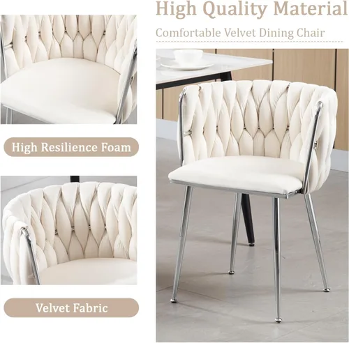 Miniatura 3 de Juego de 2 sillas de comedor de terciopelo, sillas tapizadas tejidas para sala de estar, sillas modernas de cocina y comedor, sillas decorativas