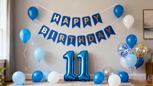 Miniatura 7 de Decoraciones de cumpleaños número 10, color azul para niños y niñas, pancarta de feliz cumpleaños número 10, globos de papel de aluminio de látex 10º