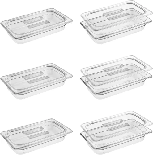 Miniatura 16 de Paquete de 6 sartenes transparentes de 1/3 de 4 pulgadas con tapas, recipientes de almacenamiento de alimentos transparentes de policarbonato 34/36