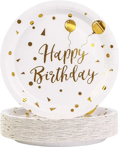 Miniatura 15 de Paquete de 50 platos de papel negros y dorados, 7 pulgadas, metálicos con lunares de papel de aluminio, desechables, platos de postre para fiestas