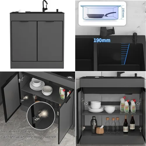 Miniatura 5 de Fregadero utilitario para lavadero con gabinete y grifo, fregadero de cocina y gabinete, fregadero de acero inoxidable para baño, lavabos de tocador