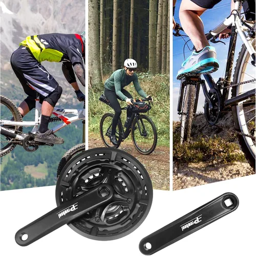 Miniatura 7 de MEGHNA Juego de bielas de bicicleta FC-TY301 42-34-24 dientes para 3x6/7/8 velocidad 6.693 in manivela para engranajes de bicicleta de montaña cono