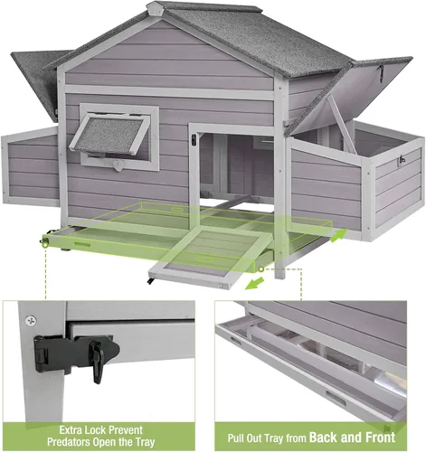 Miniatura 4 de GUTINNEEN Gallinero de madera para gallinero al aire libre con caja nido grande, patio trasero y granja