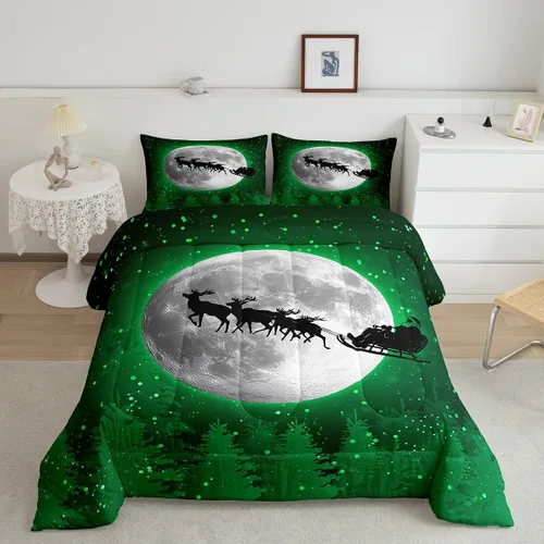 Miniatura 10 de Erosebridal Juego de edredón de Feliz Navidad, juego de ropa de cama para niños, ciervos, cuernos de alce, ciervo, tamaño individual