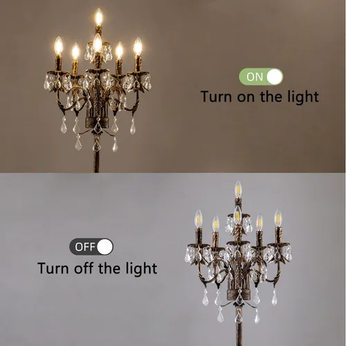 Miniatura 3 de Lámpara de pie de bronce Wellmet para esquina de sala de estar, lámpara de pie de granja de 6 luces, lámpara de pie alta de cristal con interruptor