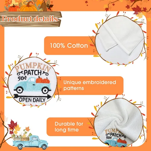 Miniatura 4 de Juego de 2 toallas de cocina de otoño, 100 % algodón, con diseño de calabaza, con bordado, toalla de mano de Acción de Gracias para baño y cocina