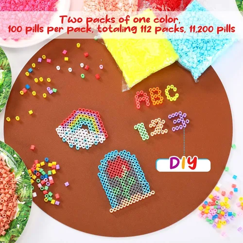 Miniatura 4 de Libima Juego de 11200 cuentas fusibles a granel para niños, arte y manualidades de 0.197 in, juego de cuentas de hierro surtidas, multicolor