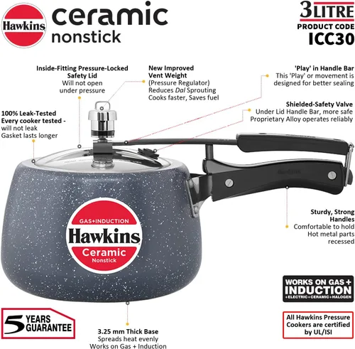 Miniatura 9 de Hawkins Olla a presión antiadherente de cerámica, cocina de tapa interior de inducción, cocina en forma de contura de granito, mejor cocina, azul