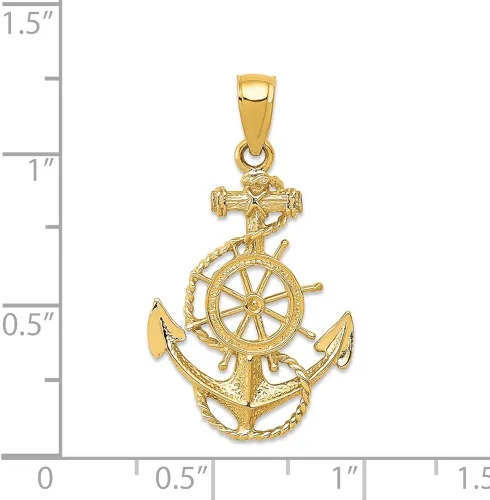 Miniatura 2 de Colgante de ancla y rueda de oro amarillo sólido de 14 quilates, 1.181in x 0.669in, regalos de joyería para mujeres, esposa, mamá, regalos