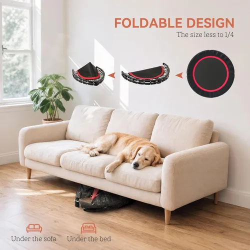 Miniatura 4 de Soozier Trampolín Rebounder para adultos, mini trampolín plegable con barra de mango ajustable, silencioso y seguro Bungee Rebounder Saltar Rojo