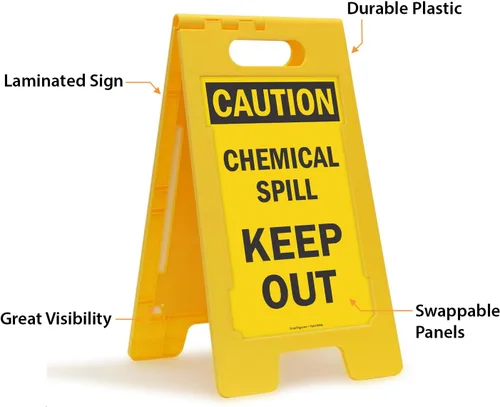 Miniatura 4 de SmartSign Letrero plegable para piso, leyenda "Caution Chemical Spill Keep Out", 25 pulgadas de alto x 12 pulgadas de ancho, negro sobre amarillo