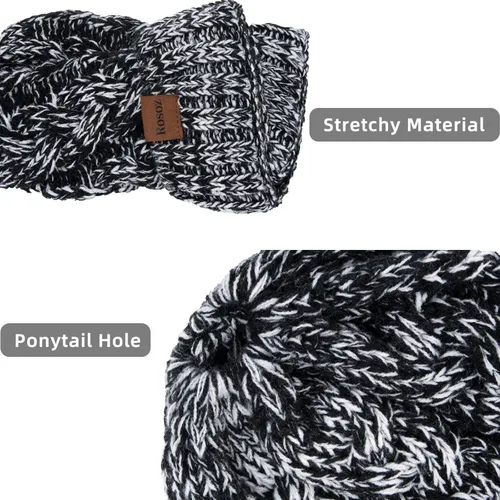 Miniatura 3 de Rosoz Gorro de cola de caballo para mujer, gorro cálido de invierno, suave, elástico, de punto trenzado, para moño alto