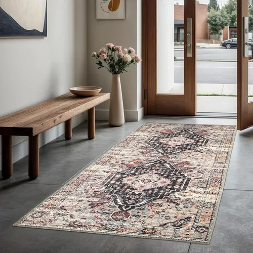 Miniatura 36 de GLN Rugs Bohemian Collection - Alfombra de felpilla lavable a máquina, bohemio vintage, antideslizante, alfombra de felpilla de pelo bajo, alfombra