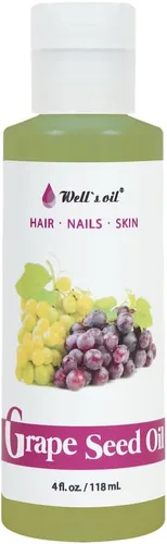 Well's Oil Aceite de uva | 4oz (4.0 fl oz) | Totalmente natural | Para cabello + piel + uñas | Hidratante y piel sensible | Refinado, prensado en