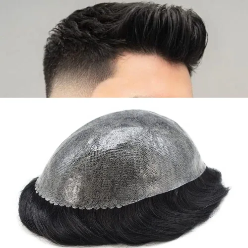 Miniatura 101 de Toupee - Pieza de cabello humano real para hombre, piel completa de polietileno, sistema de reemplazo de cabello para hombres, piezas invisibles
