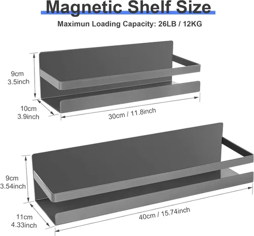Miniatura 2 de Uten Estante grande para especias para refrigerador, paquete de 2 estantes magnéticos fuertes, organizador de refrigerador movible, ahorro de Gris
