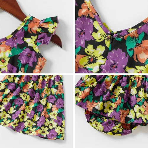 Miniatura 6 de Mommy and Me - Vestidos a juego con volantes florales y espalda descubierta, vestido de playa con cinturón autoatado para verano, mamá e hija