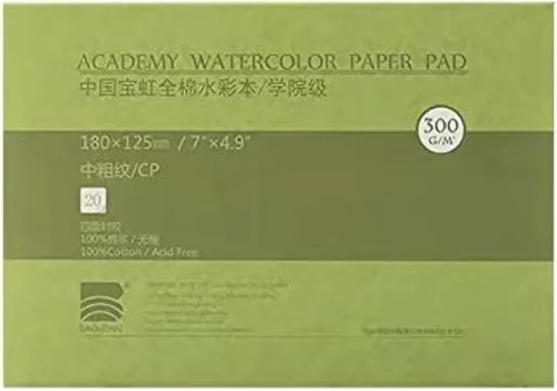 BAOHONG Bloque de papel de acuarela, bloque de acuarela de grado academico, 100% algodón, sin ácidos, 140 libras/300 GSM, textura de prensa en frío,