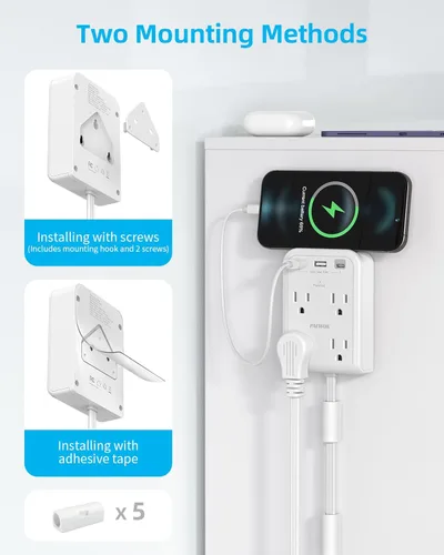 Miniatura 3 de Extensor de tomacorriente eléctrico plano, Blanco