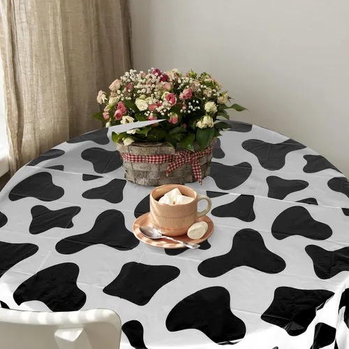 Miniatura 7 de Remagr Mantel redondo de plástico con estampado de vaca, 3 piezas, 84 pulgadas, desechable, con temática de vaca, para fiesta de cumpleaños