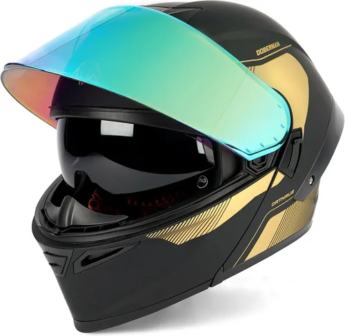 Miniatura 3 de Orthrus Casco modular LED para motocicleta de cara completa - Aprobado por el DOT, con visor abatible doble, protector solar y listo para Bluetooth