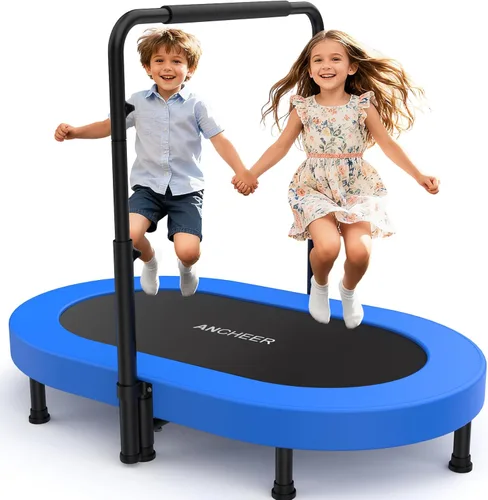 ANCHEER Trampoline, Mini Trampoline with Adjustable Handle -Indoor/Outdoor Rebounder for Kids & Toddlers, 56'' Safe Oval Fitness Trampoline with Bar