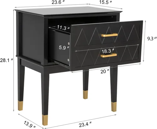 Miniatura 2 de Scurrty Juego de 2 mesas auxiliares de 23.6 pulgadas con cajón de almacenamiento, mesita de noche alta grande con patas de madera anchas en la parte