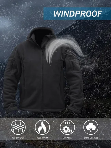 Miniatura 3 de TACVASEN Chaqueta táctica de forro polar con capucha para hombre, Gris, verde