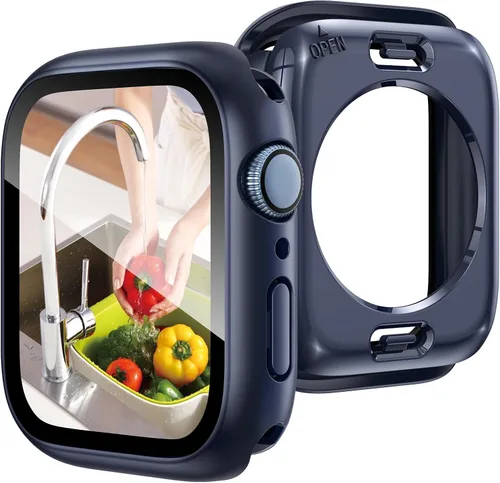 Miniatura 16 de Goton Funda impermeable 2 en 1 para Apple Watch Series 9, 8, 7, protector de pantalla de 1.772 pulgadas, cubierta protectora de vidrio 360, Plateado