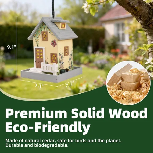 Miniatura 2 de MEWANG Comedero colgante para pájaros al aire libre, casa decorativa de madera para pájaros sin cámara para colibríes, cardenales y pájaros azules