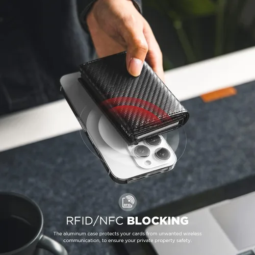 Miniatura 2 de VULKIT Tarjetero de crédito con compartimento para billetes de banco, bloqueo RFID, cartera de cuero desplegable con ventana de identificación