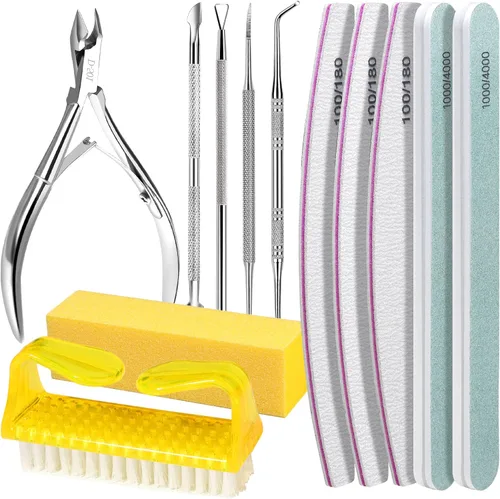 Miniatura 11 de FANDAMEI Kit de cuidado de uñas, limas de uñas 100/180, bloque de pulidor de uñas, pinzas de cutícula, cortador de cutícula, empujador de cutícula
