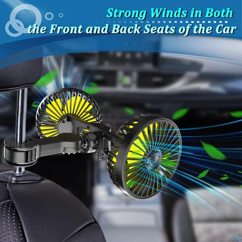 Miniatura 2 de Qidoe Ventilador de coche para asiento trasero, ventiladores portátiles alimentados por USB para automóvil con rotación de 360° con 3 velocidades