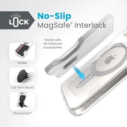 Miniatura 4 de Speck Funda transparente para iPhone 17e y 15 – ClickLock con bloqueo antideslizante, diseñada para MagSafe, protección contra caídas – para iPhone