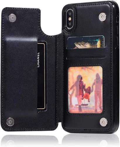 Miniatura 5 de Funda de teléfono para iPhone Xs Max de 6.5 pulgadas 2018 con protector de pantalla de vidrio templado, tarjetero con tapa de cuero para celular i X