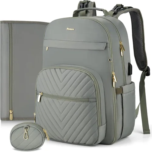 Miniatura 8 de MOMUVO Mochila para pañales, bolsa de bebé acolchada con cambiador, correas para cochecito y funda para chupete, bolsas de pañales de viaje grandes