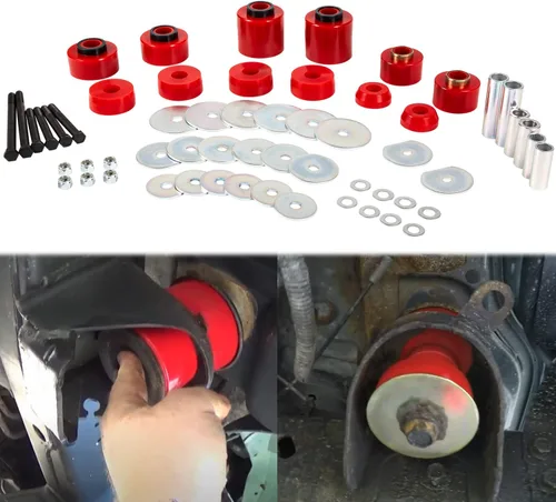 Kit de bujes de montaje en cuerpo rojo mejorado compatible con Ford F150 F250 F350 2WD 4WD 1980-1998, soportes de cabina de poliuretano resistente,
