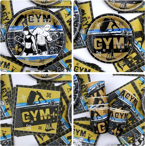 Miniatura 4 de KEFAN Decoraciones de fiesta de gimnasio, paquetes de suministros para fiesta de cumpleaños, levantamiento de pesas, deportes, suministros de fiesta