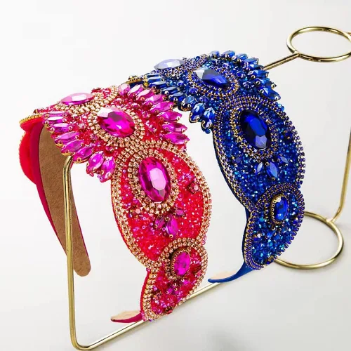 Miniatura 2 de Diadema de moda para mujer, diadema decorativa de diamantes de imitación anchos para mujer, accesorios para el cabello para mujeres y niñas