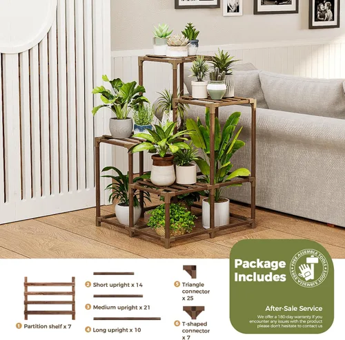 Miniatura 5 de Bamworld Soporte para plantas para interiores y exteriores, estante de esquina para plantas, soporte para 4 macetas, soporte para flores, estante