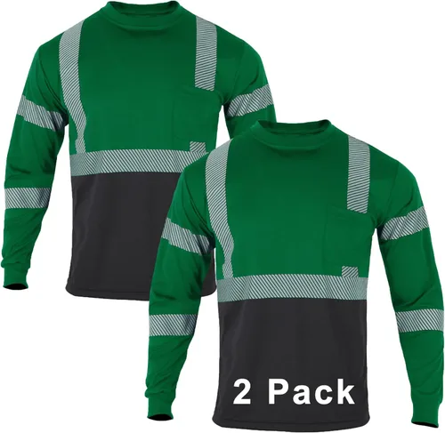 FONIRRA Paquete de 2 camisetas de seguridad de alta visibilidad para hombre, reflectantes, clase 2, ANSI Hi Vis, camisa de trabajo de manga larga (2